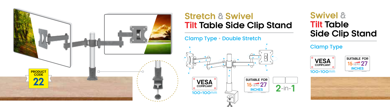 Stretch & Swivel Tilt Table Side Clip Stand